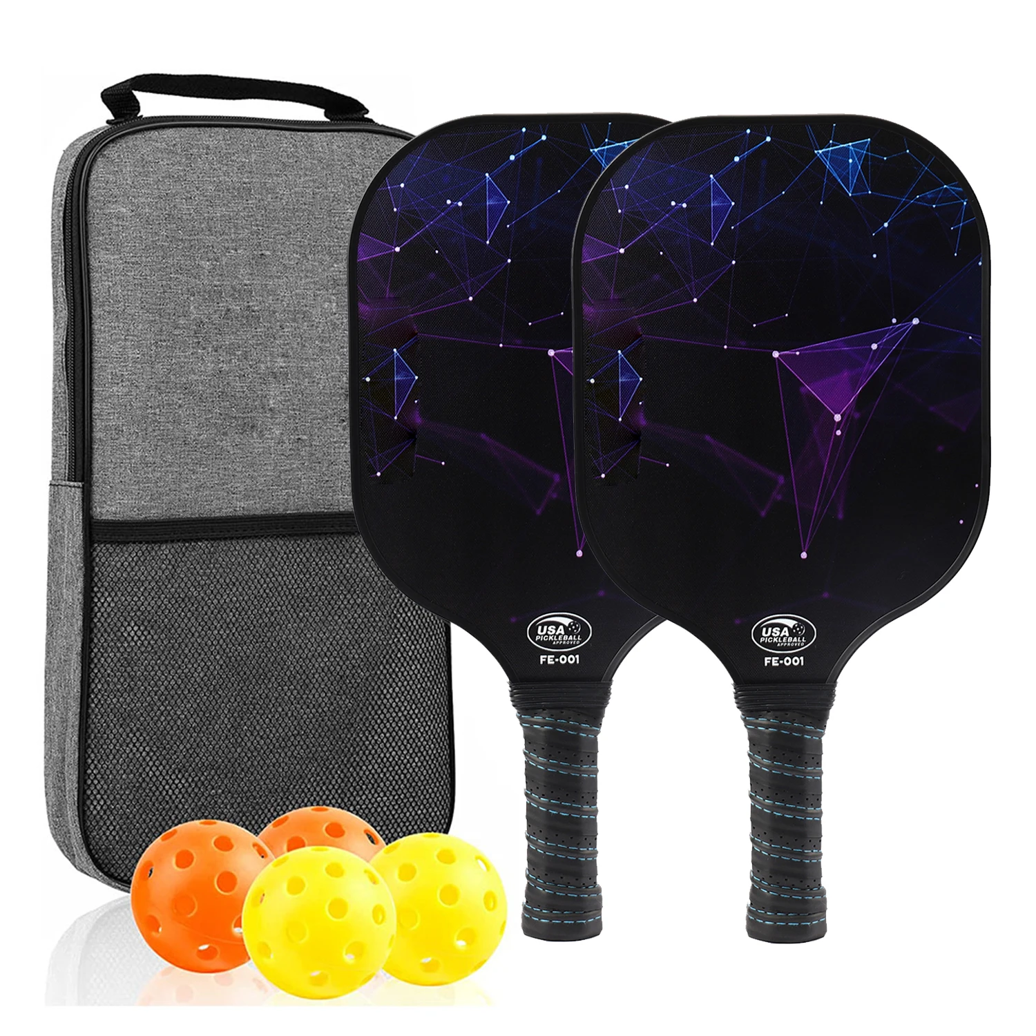 Pickleball-Paddles-Set of 2 Rackets with Balls and Bag USAPA Approved Pickle-Ball Equipment with Accessories Fiberglass/Graphite