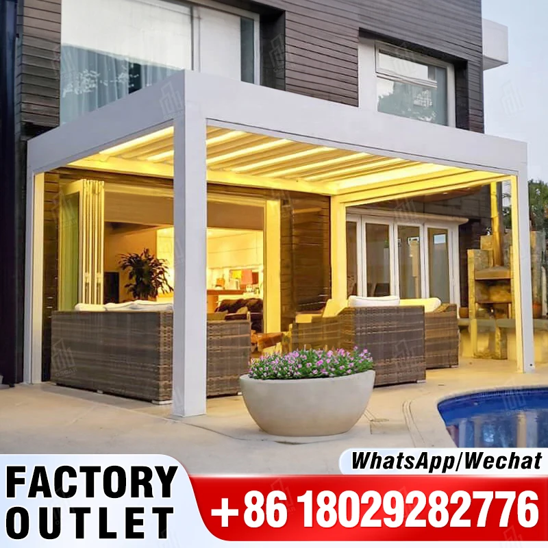 YouYa Fancy Opening Motorised Solar Bioclimatic Retracting Louver Pergolas Standing Modern Waterproof solar pergola