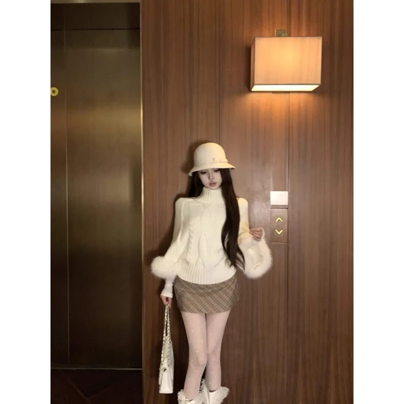 

Pullovers Womens Wool Fleece Minimalist Vintage Spring Arrival Sweterek Vêtements Jirai Zebra Fur Collection Long Bear Woolen Bf