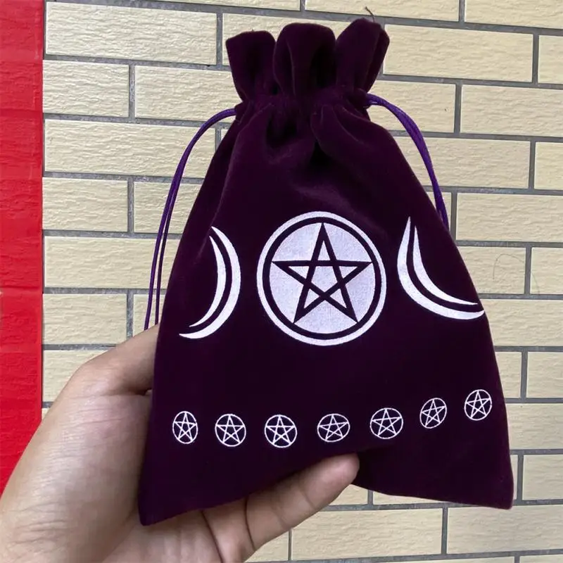 Tarot Oracle Cards Storage Bag Moon Phase Runes Constellation Witch Divination Accessorie Dice Jewelry Velvet Drawstring Package