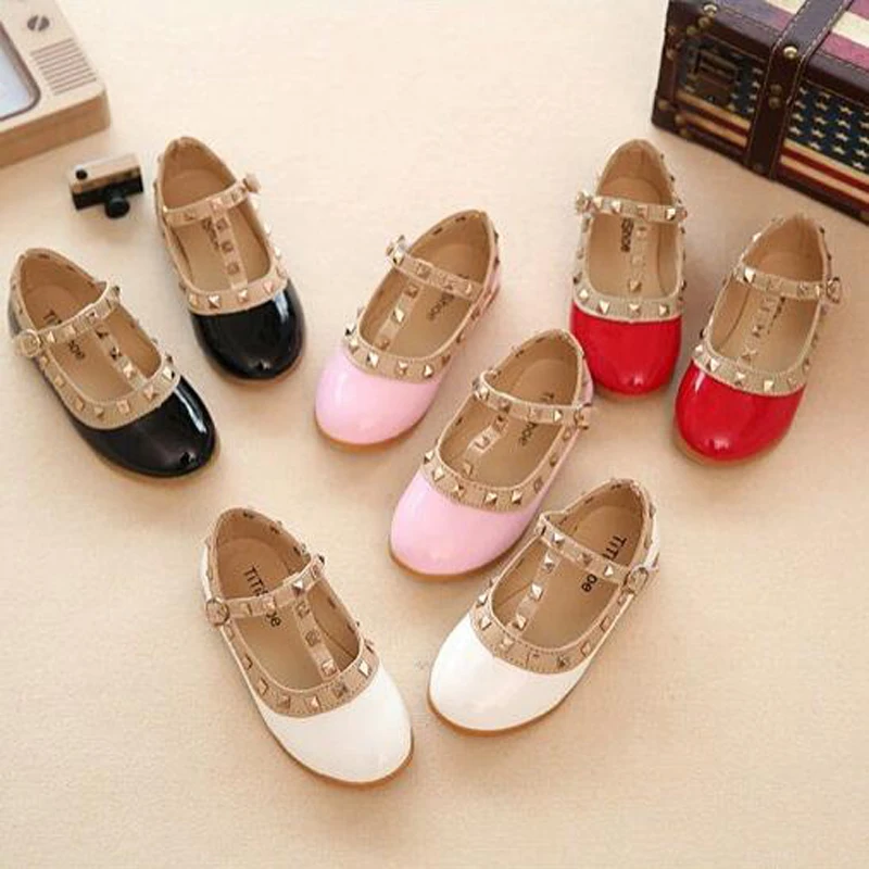 children casual shoes girls spring autumn leather shoes fashion Rivet princess baby shoes Kids girls sandals