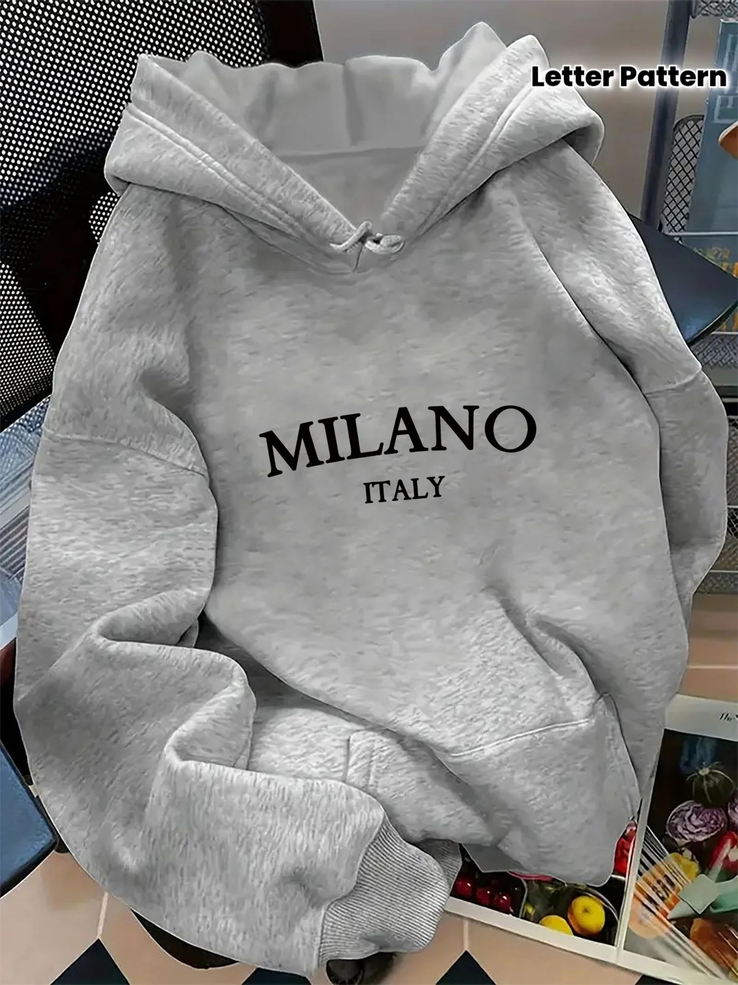 Sudadera con Capucha para Mujer con Estampado de la Letra MILANO, Sudadera Elegante de Manga Larga, Moda Casual HipHop, Sudadera Harajuku Unisex