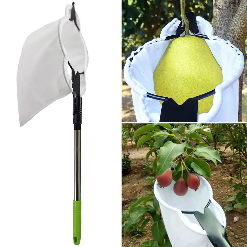 Fruit Picker with Basket Adjustable Stainless Steel Segmented Pole Long Handle Fruit Picking Tools with Blade for Apples Oranges