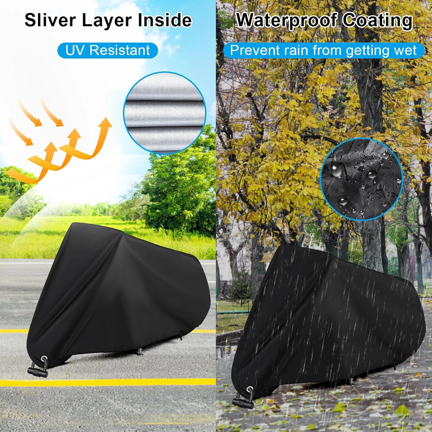 Bicycle Rain Cover Waterproof Sun Protection - All-Weather Dust Windproof with Lock Hole, Fit Mountain/MTB Road Dirt Bike