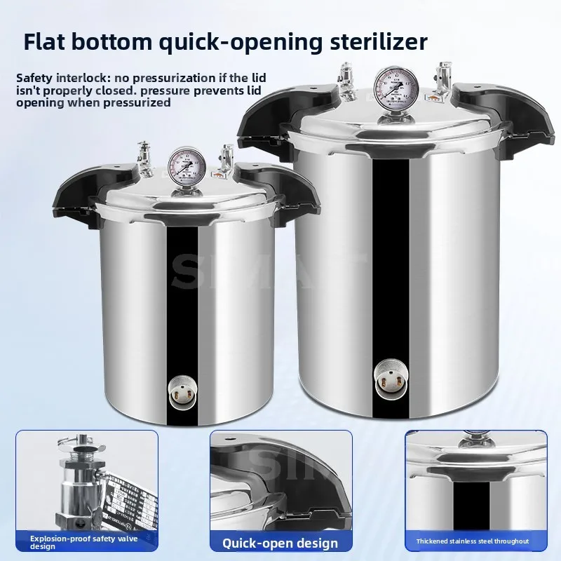 8L/12L/24L Portable Stainless Steel Heating Autoclave High Pressure Sterilizer Sterilization Pot Pressure Steam Sterilizer Pot