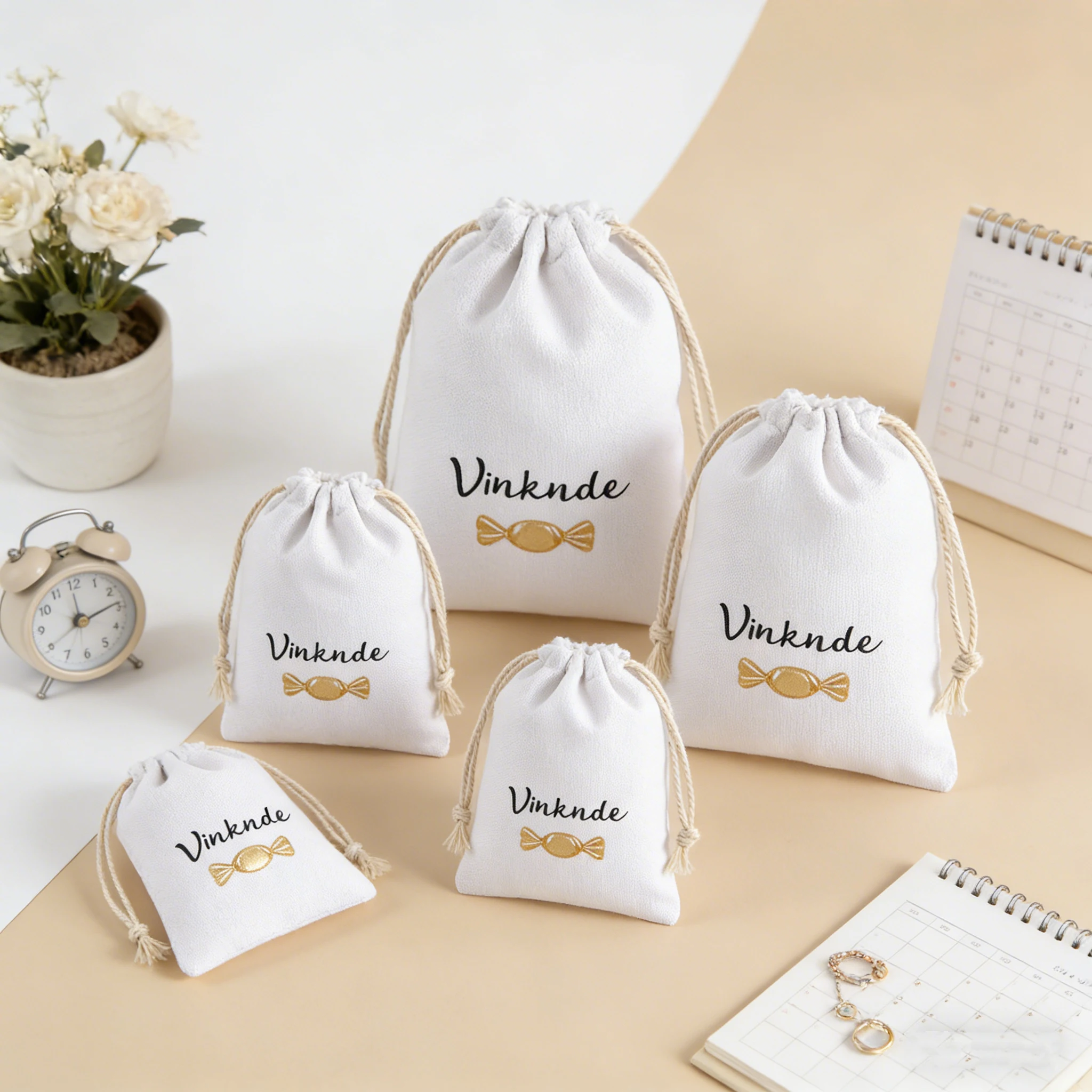 

50Pack Organic Natural Cotton Linen Bags Logo Customized Canvas 7x9cm Bag Fabric Drawstring Wedding Gift Jewelry Candy Pouches