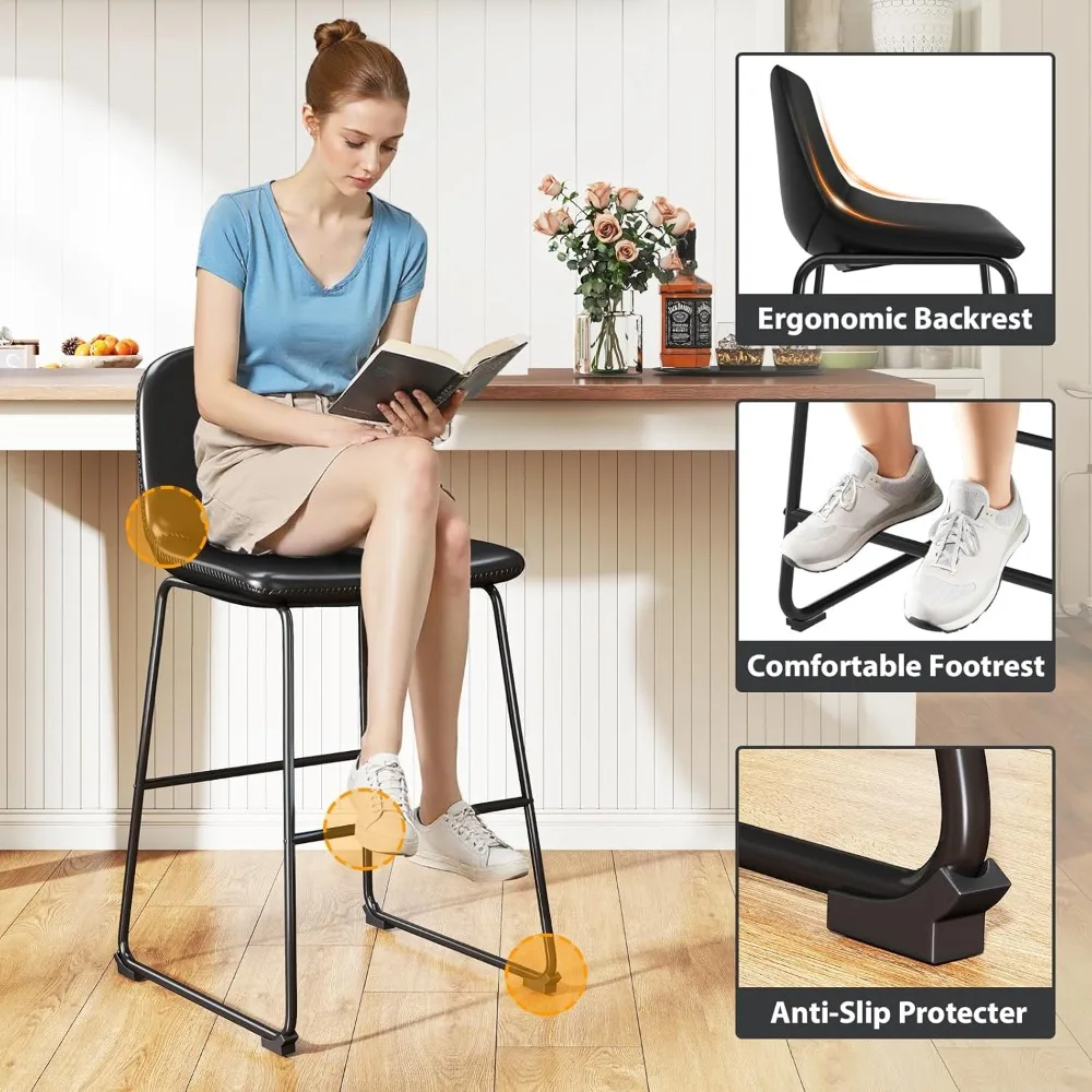 Ensemble de 2 chaises de salle à manger, tabourets sans accoudoirs à hauteur de comptoir avec support arrière jusqu'à 500 lb pour la maison, la cuisine, la salle à manger, le bar, le café