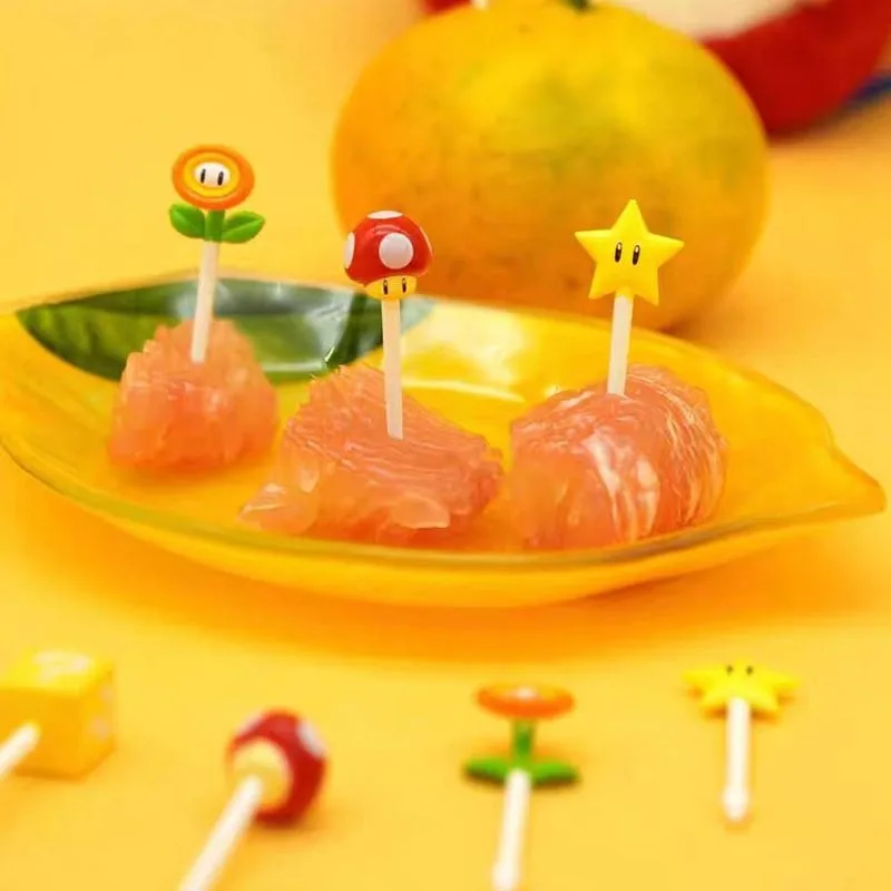 8Pcs Super Mario Bros Fruit Forks Anime Party Supplies Kawaii Toothpick Cake Bento Lunch Accessories Cute Kitchens Fruit Fork