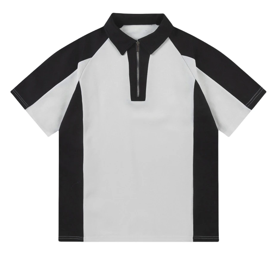 

Vintage Splicing Polo Shirts Men Streetwear Hip Hop Half Zipper Sport Tshirt Harajuku Loose Casual Short Sleeve Tees Tops Unisex