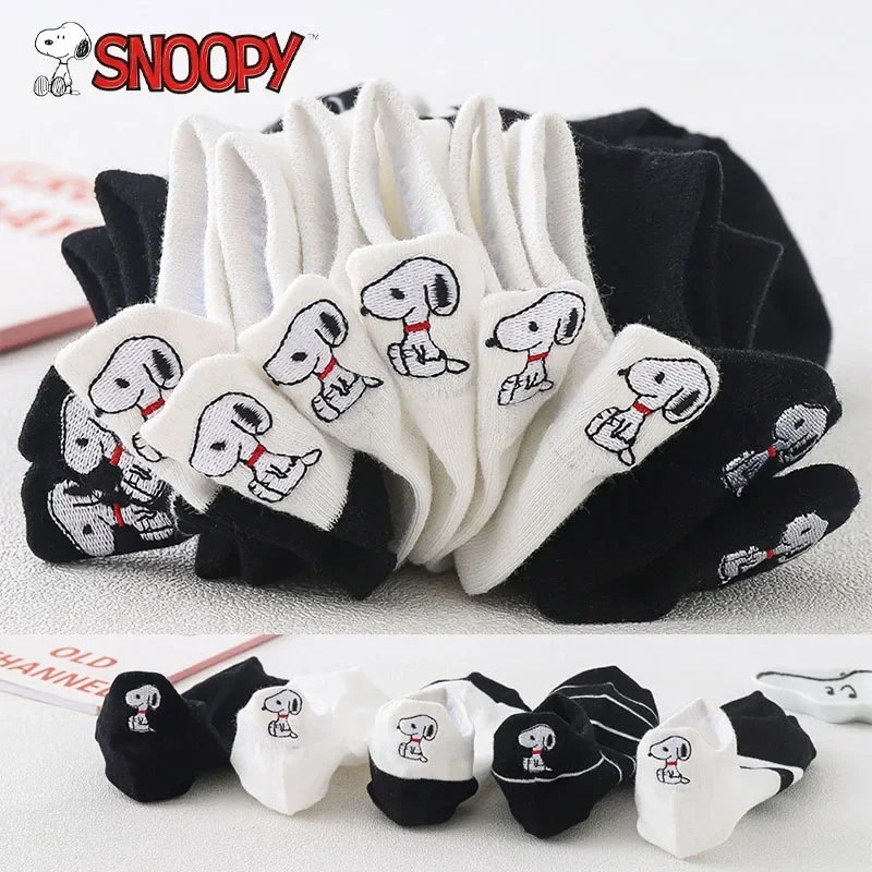 5 Pairs/lot Snoopy Socks Cotton Casual Warm Women Streetwear Kawaii Embroidery Socks Short Happy Ankle Breathable Sports Socks