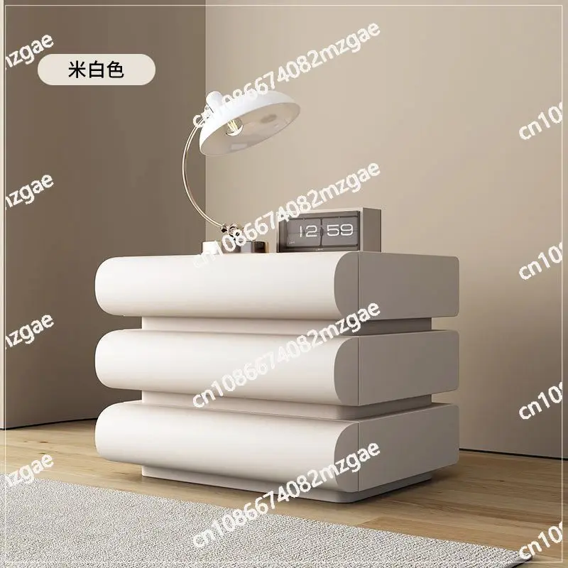 Bedside Table Bedroom Household Cream Italian White Minimalist Leather Bedside Storage Pure White Two Drawing Wood