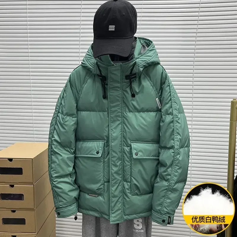 Men Down Jacket 2024 Winter Trend Handsome Thick Warm Hooded Casual Short Coat Clothing Youth Trend Plain Regular Outer Parkas