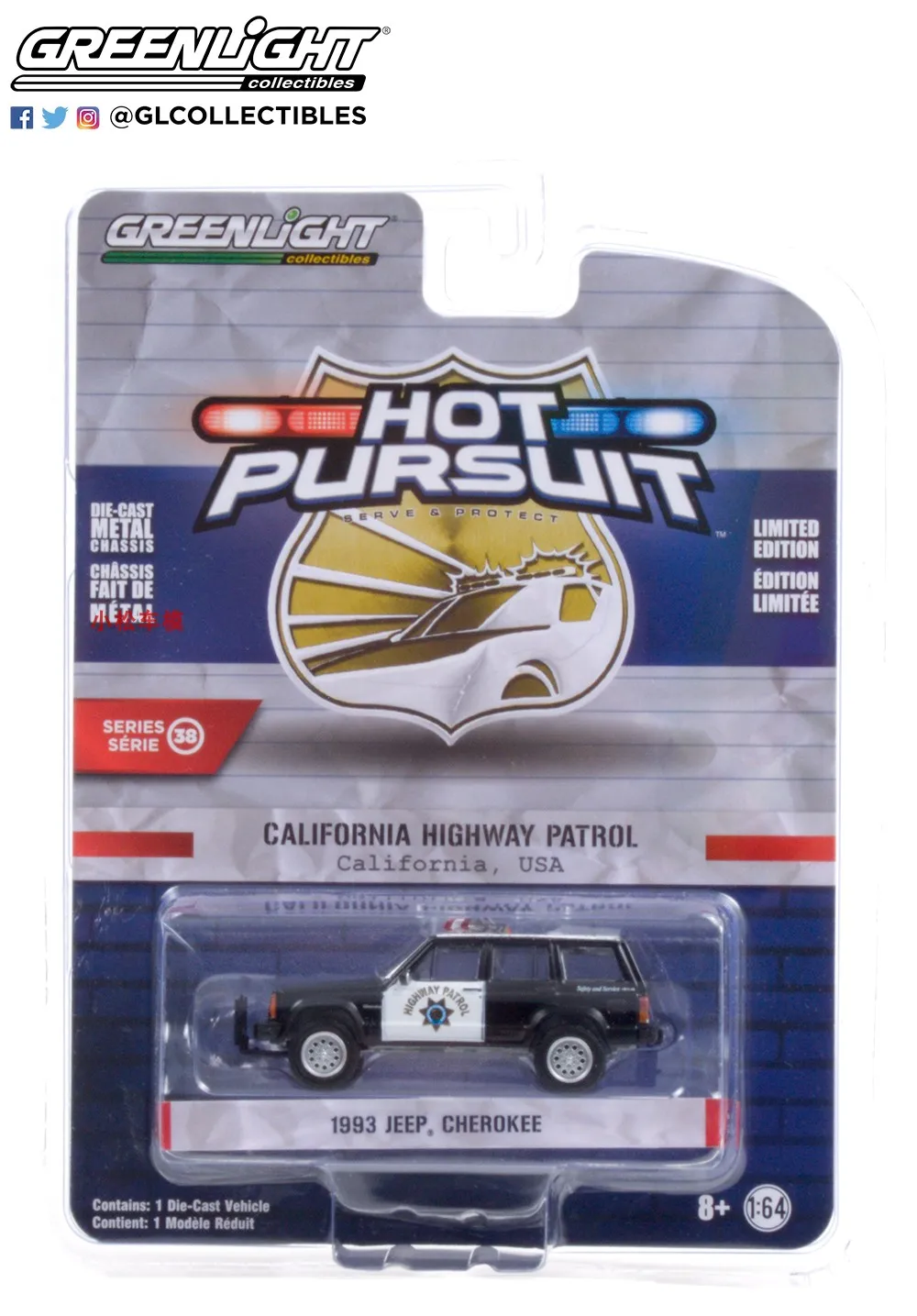 GreenLight 1:64 1993 Jeep Cherokee voiture de police alliage simulation micro modèle de voiture collection décoration voiture jouet cadeau