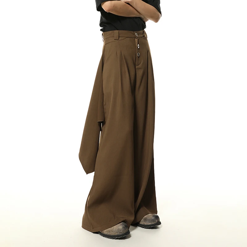 PFNW Male New Chinese Style Pants Spliced Ruffled Multi-button Culottes Casaul Wide Leg Trousers Autumn 2024 Chic Trendy 28W3999