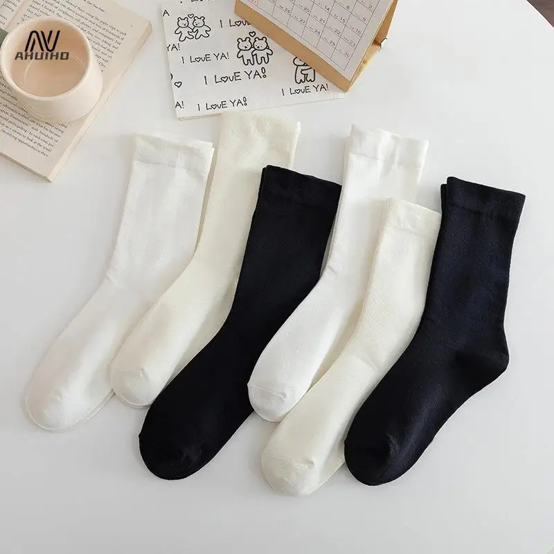 1Pair Women Cotton Loose No Pilling Socks Knitting Rib Thin Spring Summer Female Socks High Tube Streetwear Soft Sock