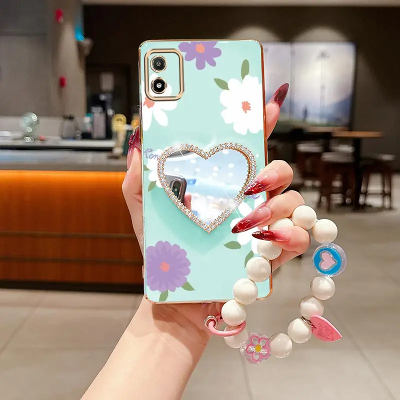 

Bead Strap White Flower Heart Phone Holder Case For Motorola Moto E6s 2020 E61 E13 E20 E22 E22I E32 E7 Plus Power Edge 20 30