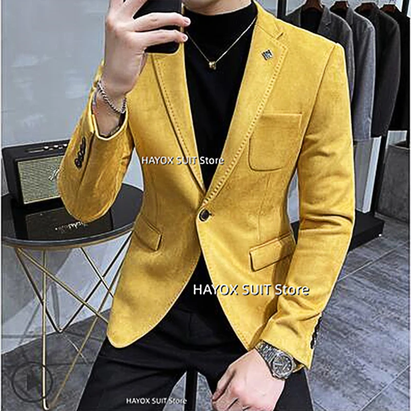 Men\'s Suit Jacket Velvet One Button Lapel Coat Fashion British Style High Quality Costume Homme For Wedding Tuxedo