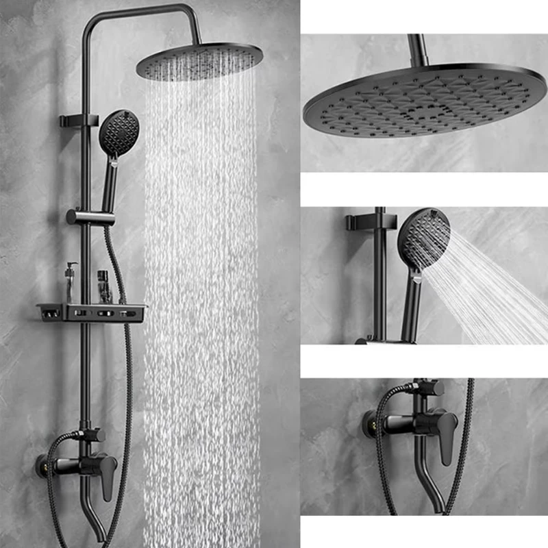 Wall Mounted High Pressure Rain Shower System Shower Head With Hand Spray Black Shower Set