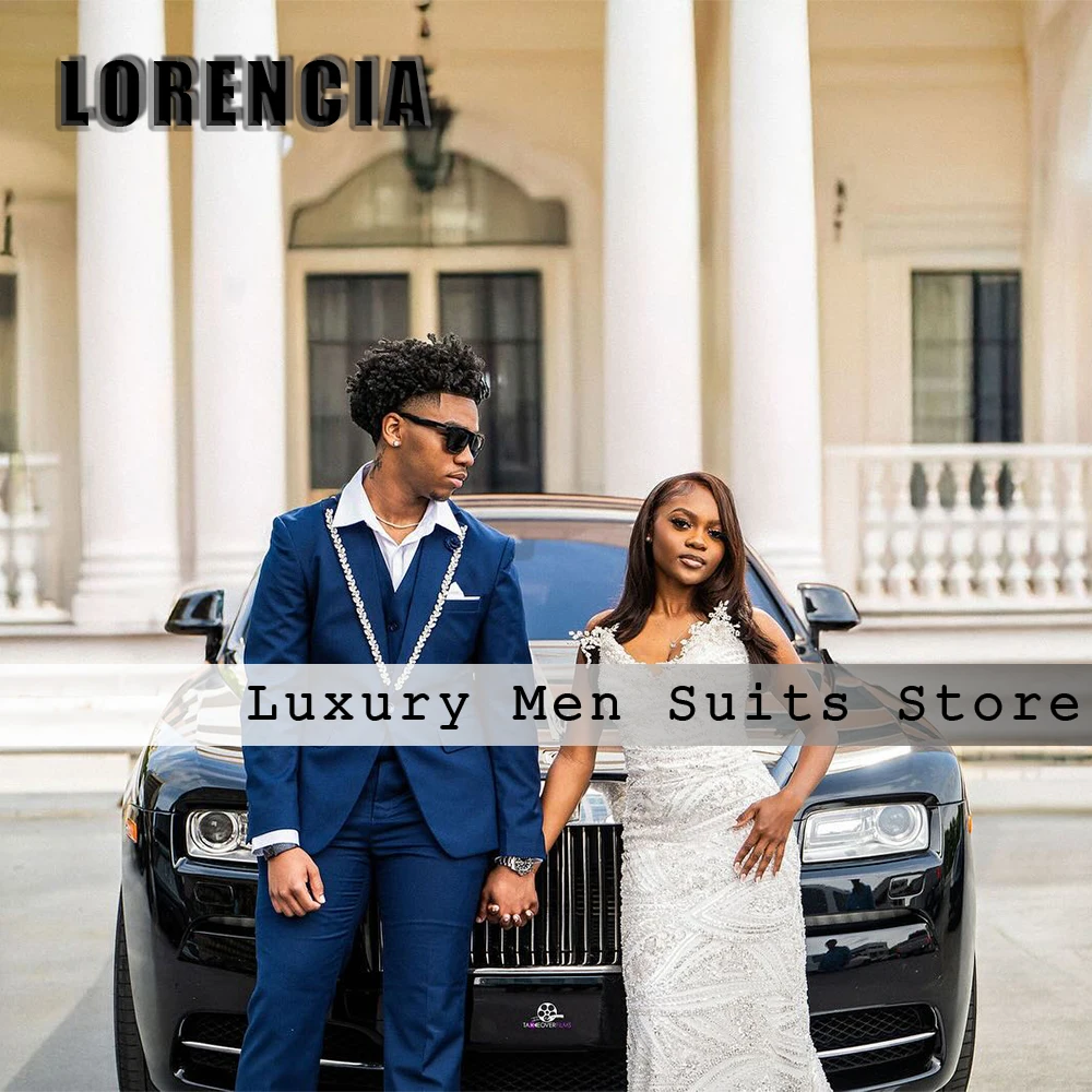 Simple 3 Pieces Men Suits Sparkly Diamond Tuxedos Wedding Outfits Customized Single Breasted Balzer Pants Vest costumes homme