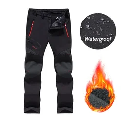 Winter Fleece Hiking Pants Men Outdoor Sports Softshell Pants Waterproof Thermal Mountain Camping Trekking Ski Trousers