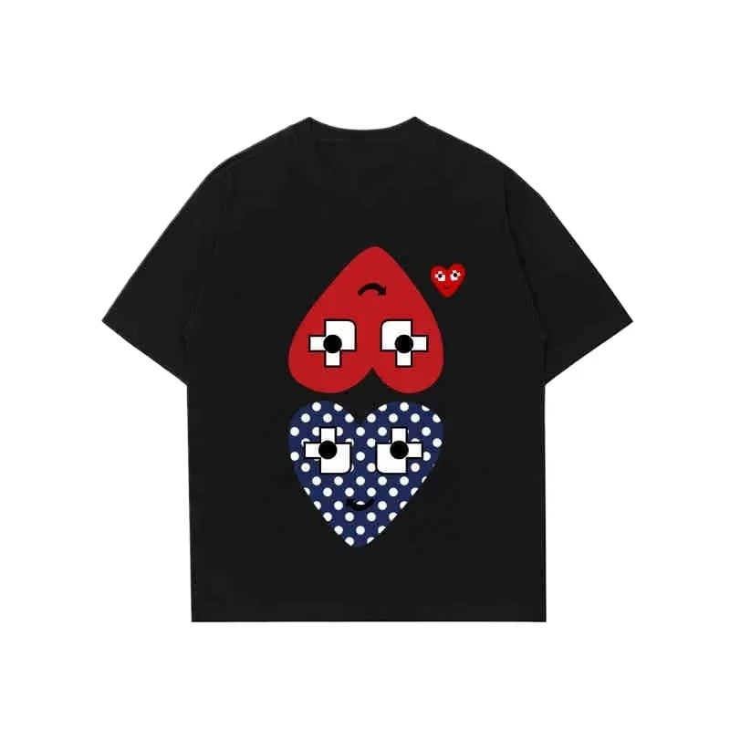 2025 Summer New Play Trendy Brand Men's and Women's Casual Heart Printing Round Neck Couple Outfit Top Short Sleeves T-shirt