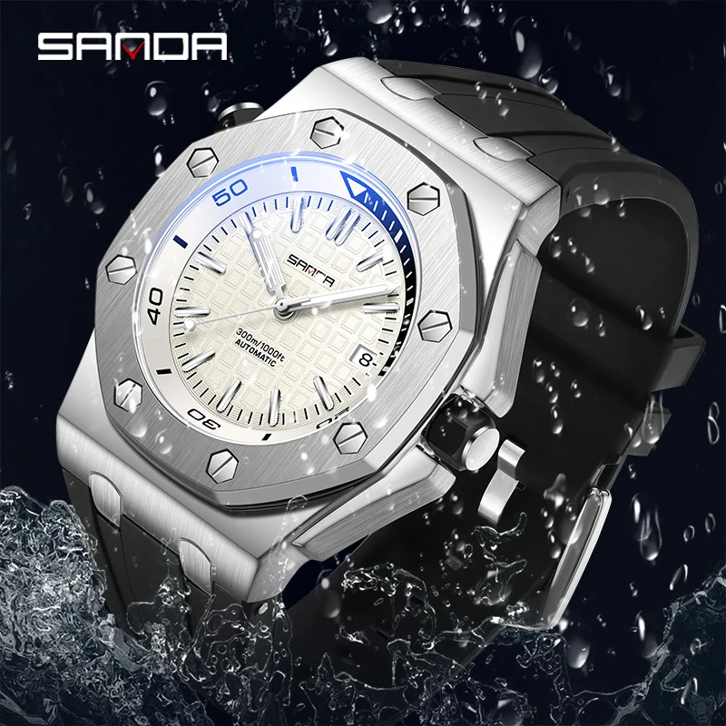 Fashion Sanda Royal Casual Men Watches Big Dial Black Silicone Calendar Quartz Wristwatch Classic Top Brand Sanda Male Clock