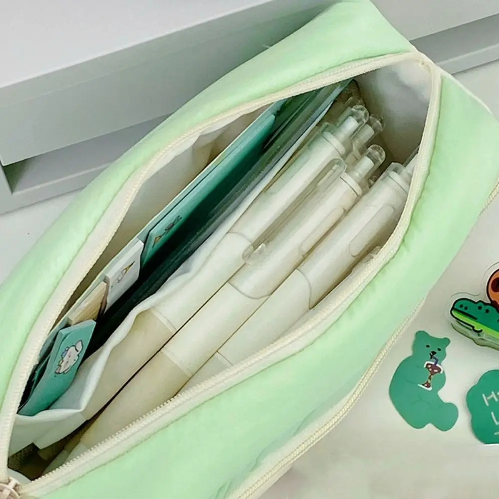 Cartoon Soft Pen Bag Contrast Color Large Capacity Stationery Bag Double Layers Stationery Storing Bag School Office