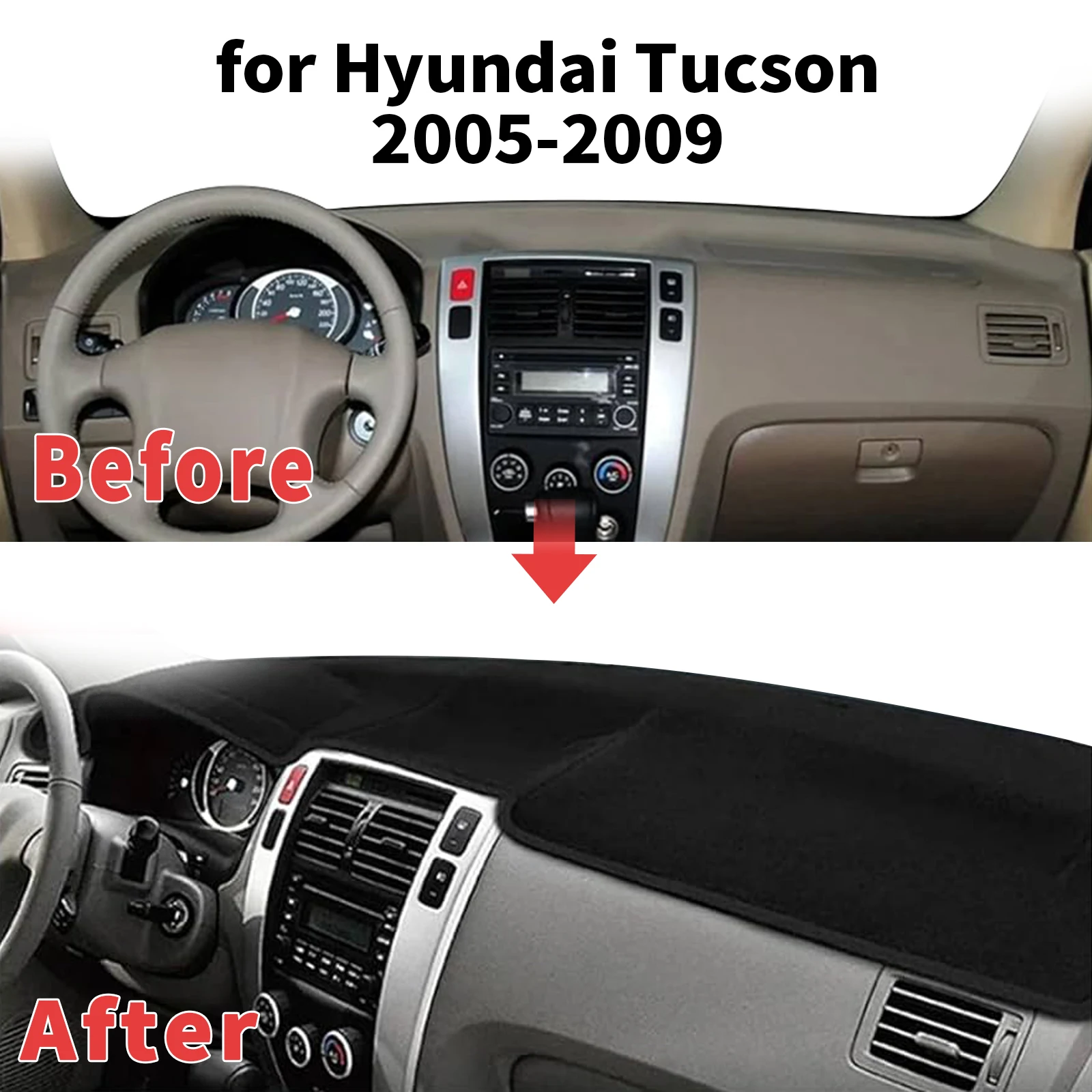 for Hyundai Tucson 2005-2009 Dashboard Cover Sun Shade Protector Dashmat Anti-Glare UV Block Carpet Mat Automotive Dash Mat