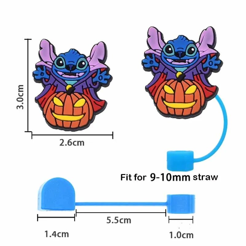 MINISO Stitch Dustproof Straw Cap Halloween Cute Cartoon Silicone Straw Cap Pumpkin Straw Cup Accessories Party Props Gift