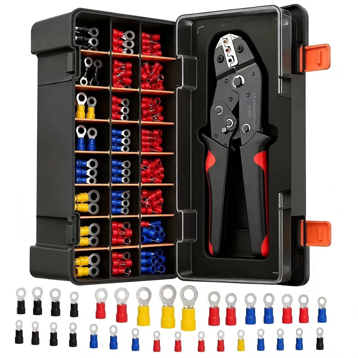 280PCS SN-02C Crimping Tool Kit with Insulated Ring Terminals O Type Connectors, Multi Size Wire Crimper Set for Auto Motorcycle