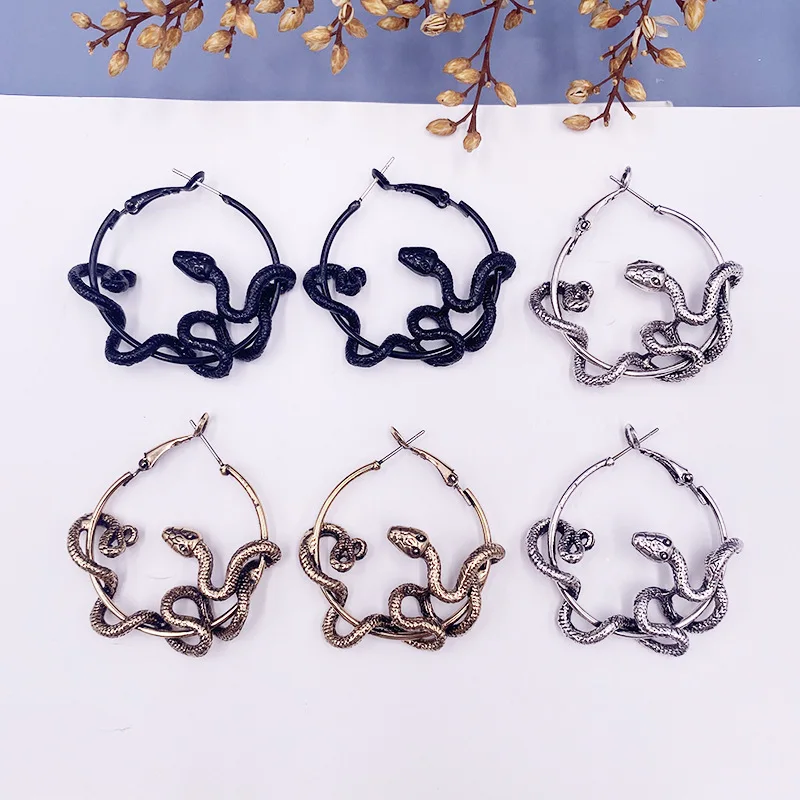 أقراط طارة ثعبان عتيقة للنساء ، فاسق ، كبير ، مجنون ، توين ، بيان ، مجوهرات ، إكسسوارات #5