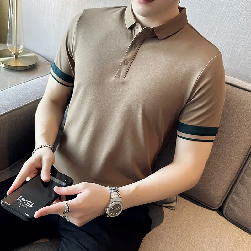 2023 New Summer Men Polo Shirt Printed Fashion Lapel Breathable Casual Tees Tops Short Sleeve Hip Hop Polos Shirts S-4XL