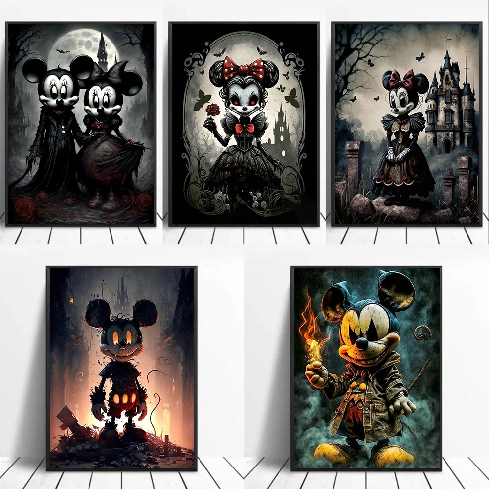 Disney Dark Mickey Minnie Mouse Wall Art Canvas Painting Prints Poster Cartoon Picture Modern Living Room Bedroom Home Decor