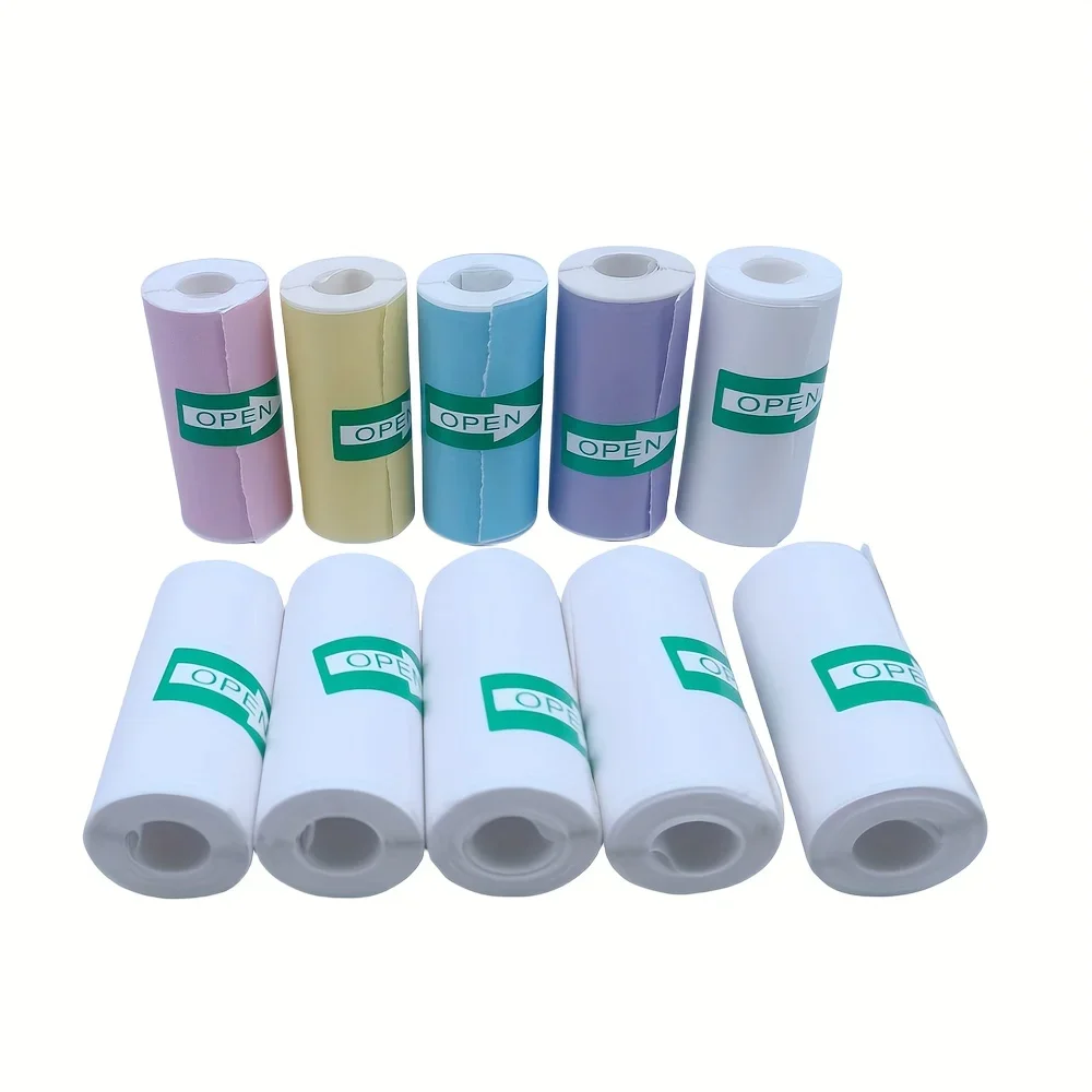 10 لفات من ورق الملصقات الحرارية الملون عبوات ذاتية اللصق للطابعات الصغيرة وملصقات الكاميرا، خالية من البقايا لسجل القصاصات