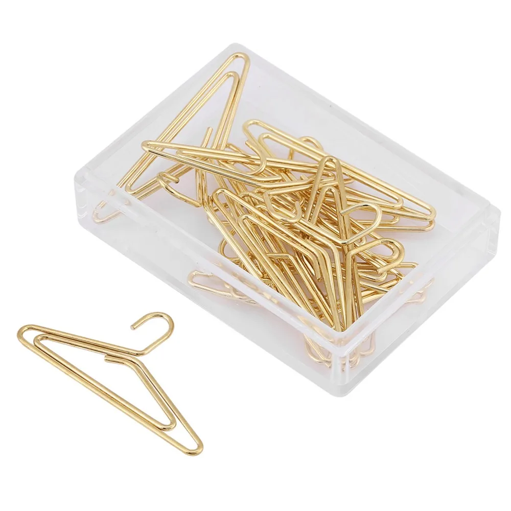 12pcs Metal Hanger Shape Paper Clips Gold Coat Hanger Bookmark Clip Document Organizing Clip Document Sorting