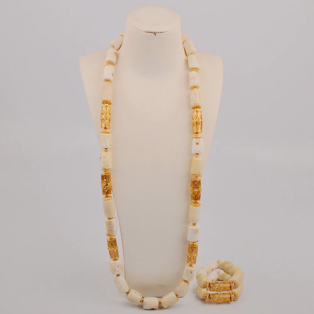 

Fashion African Jewelry Set 32-36-40-46-50inches Natural White Coral Jewelry Set for Men