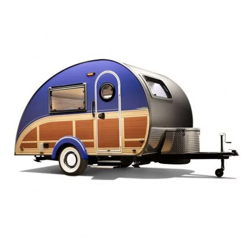 Small travel trailer with 2 road drive wheels and retractable tent Camping trailer