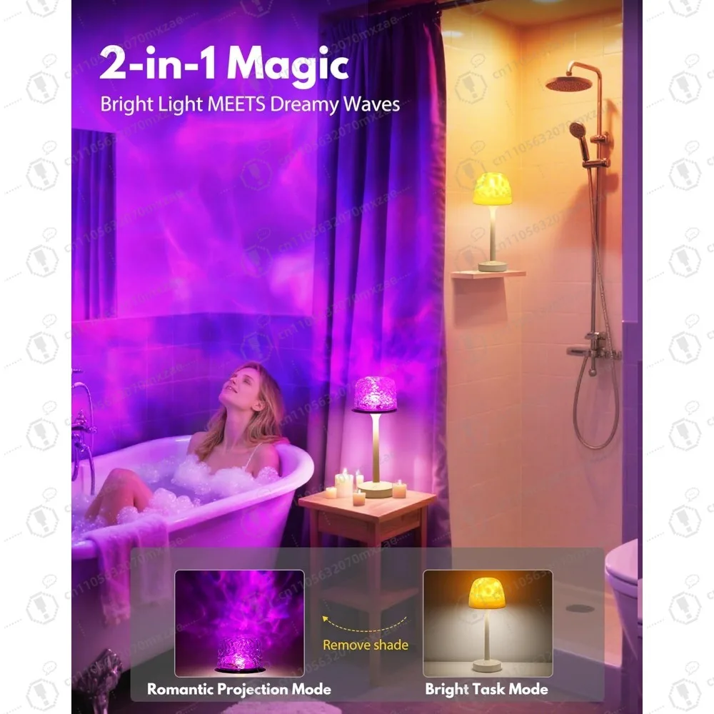 Shower Lamp with Immersive Ocean Wave Projection, 16 Color Waterproof Rechargeable Light for Spa-like Bathroom Ambiance
