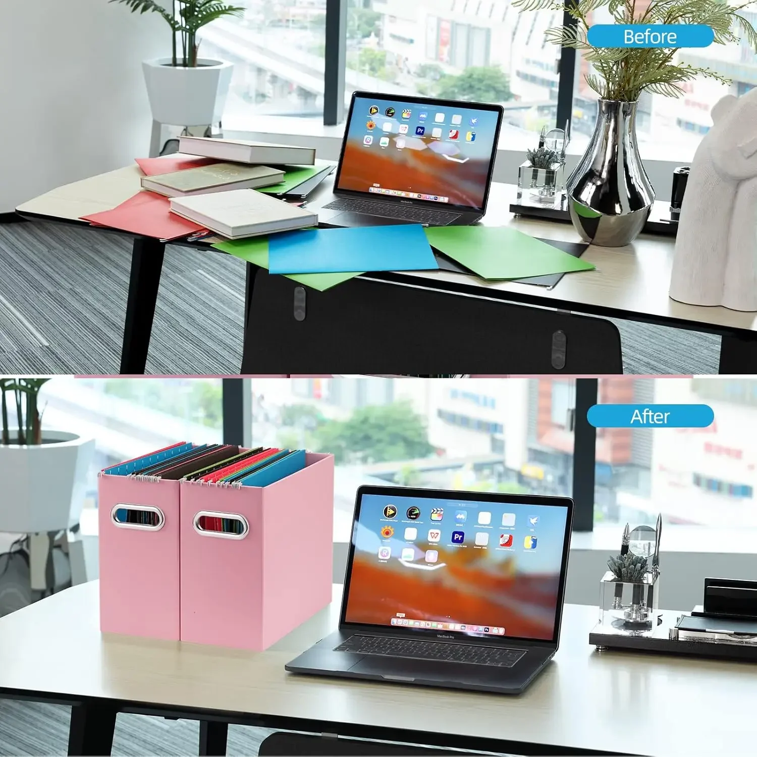 File Organizer, Collapsible File Box, Portable File Box with Handle, The One and Only Box (Pink, 2 Pack)