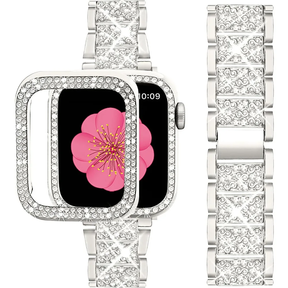 Bling Strap+Case do Apple Watch Band 40mm 44mm 41mm 45mm 42mm 46mm Biżuteria damska Diamentowa metalowa bransoletka iWatch SE 6 7 8 9 10