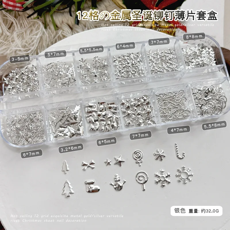 Weihnachtsbaum Legierung Niete Schneeflocke Socken Stern Erdbeere Kirsche Blume Schleife Perle Ball Nail art Zubehör Dekoration Werkzeug
