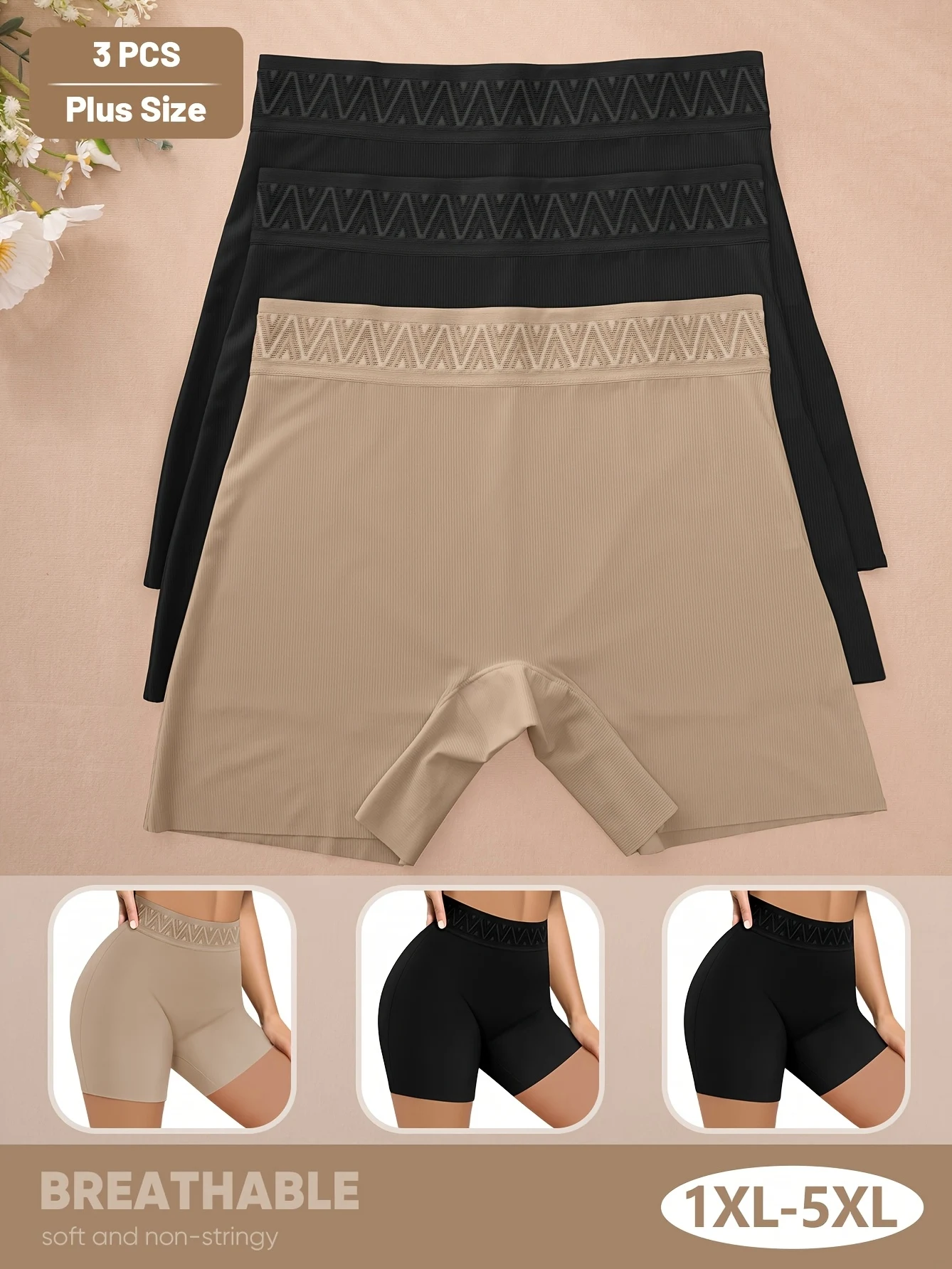 Bragas de cintura alta de talla grande para mujer, 3 uds., elegante color sólido, estiramiento medio, control de barriga y levantamiento de glúteos,
