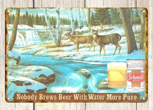 Schmidt beer woods waterfall deers trees metal tin sign home decor paintings