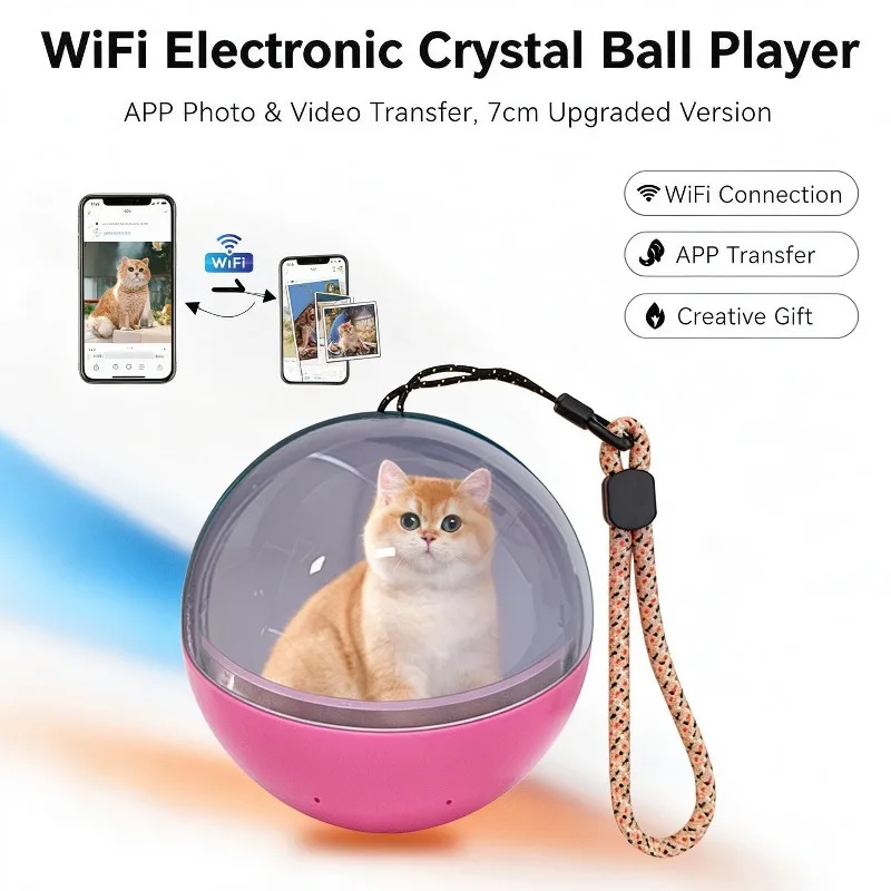 WiFi 3D Crystal Ball Video Player APP Photo Transfer 7cm Rechargeable Electronic Sphere for Concert Support Home Decor Gift