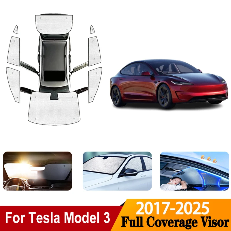 Pare-soleil de voiture pour Tesla Model 3, accessoires 2017-2025, protection solaire pour fenêtre, film aluminium, protection UV, pare-chaleur, accessoires