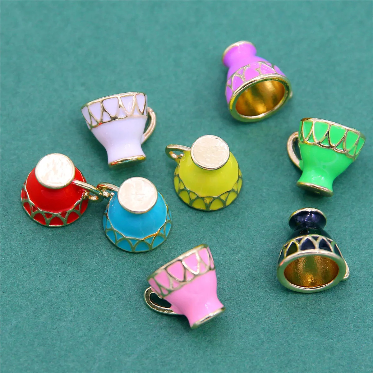 10pcs 16*13mm Mixed Color Enamel Glaze Metal Tea Cup Coffee Cup Pendant DIY Sweater Necklace Pendant, Bracelet Accessories