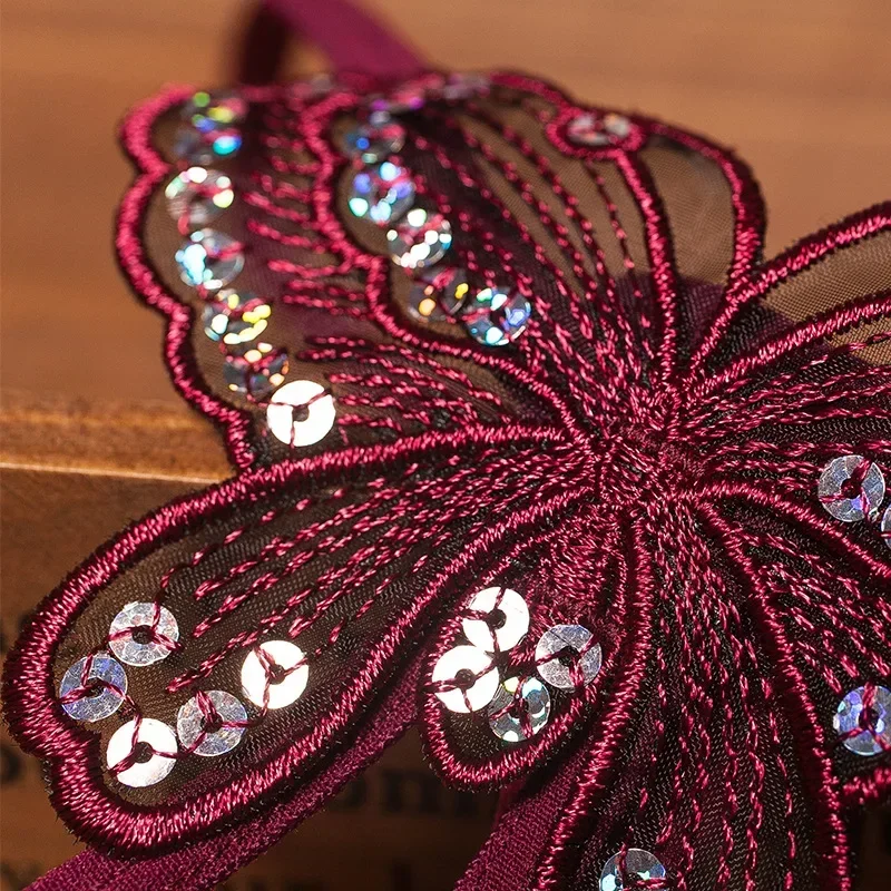

Sexy Butterfly G-String Lace With Pearl Thongs Solid Color Soft T Back Temptation Underwear Sequin Massage T-shaped Thong