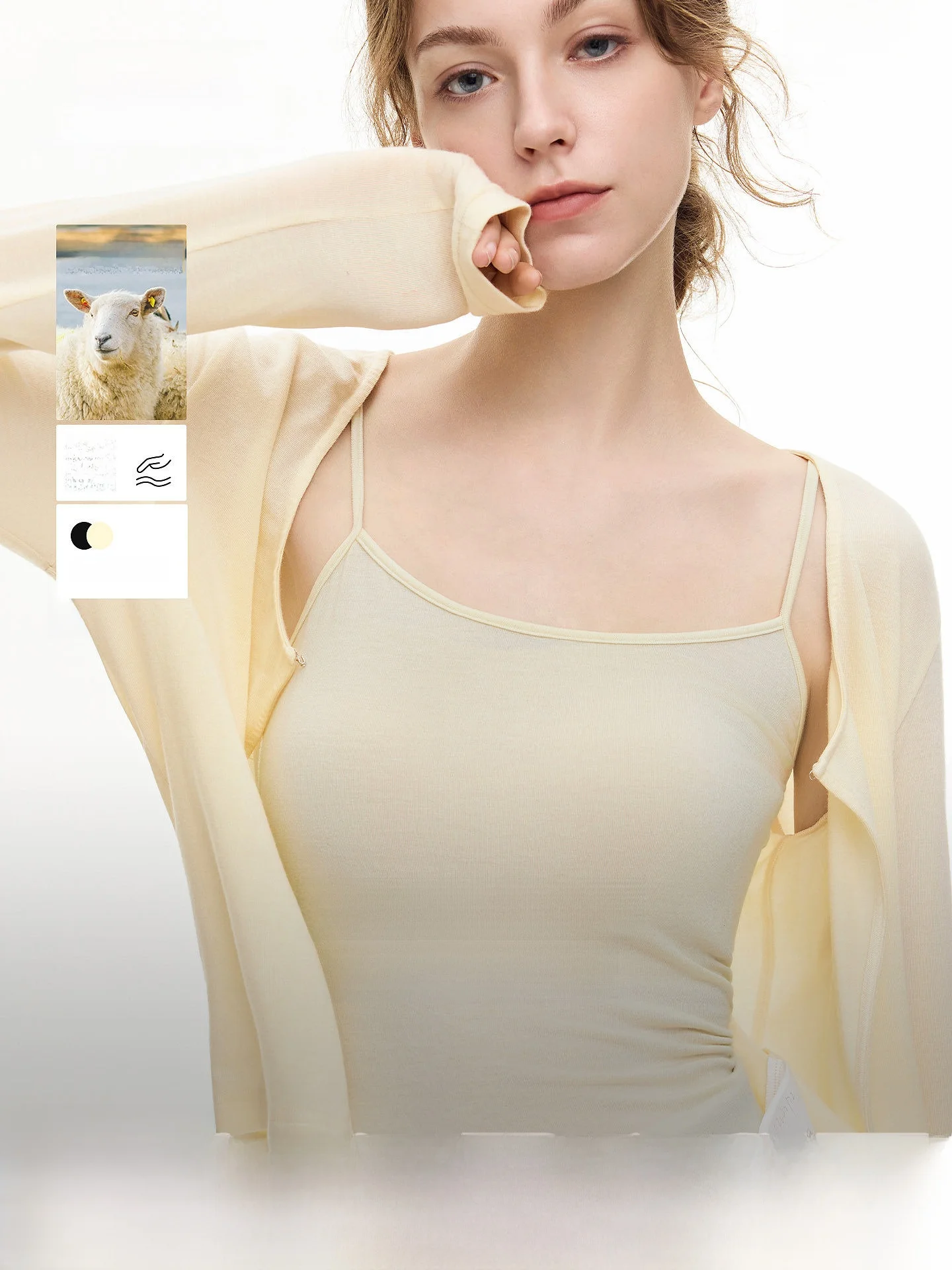 Elle Women's Summer New Machine Washable Wool Cashmere Blend Tank Top Two-Piece Set Open Cardigan Outerwear Casual Style