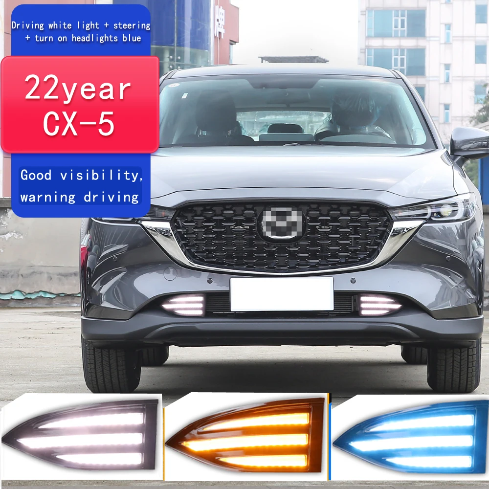 

2Pcs LED Daytime Running Lights For Mazda cx-5 cx5 cx 5 2022 fog lamp DRL with turn signal night blue