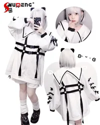 Japanese Style Cute Outfit Original Water Color System Cross Strap Sailor Collar Bow Bandage Sportswear Jacket and Short Pants